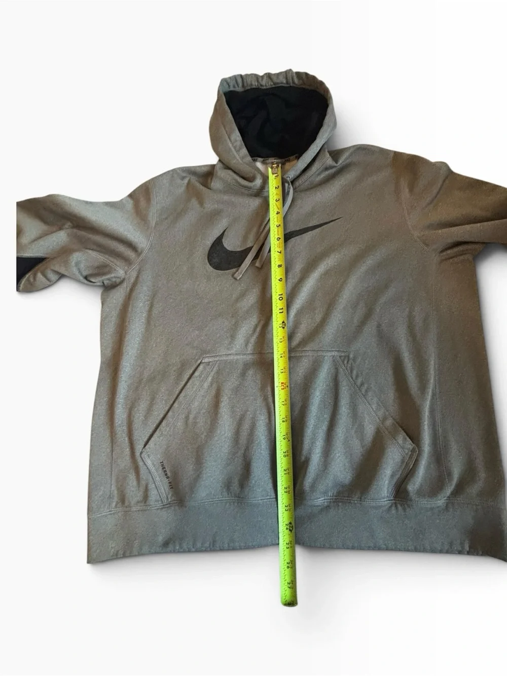 Nike Men's Light Gray Hoodie with Black Swoosh and Panels